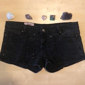 Faded Black Jean Shorts with Black Sequins